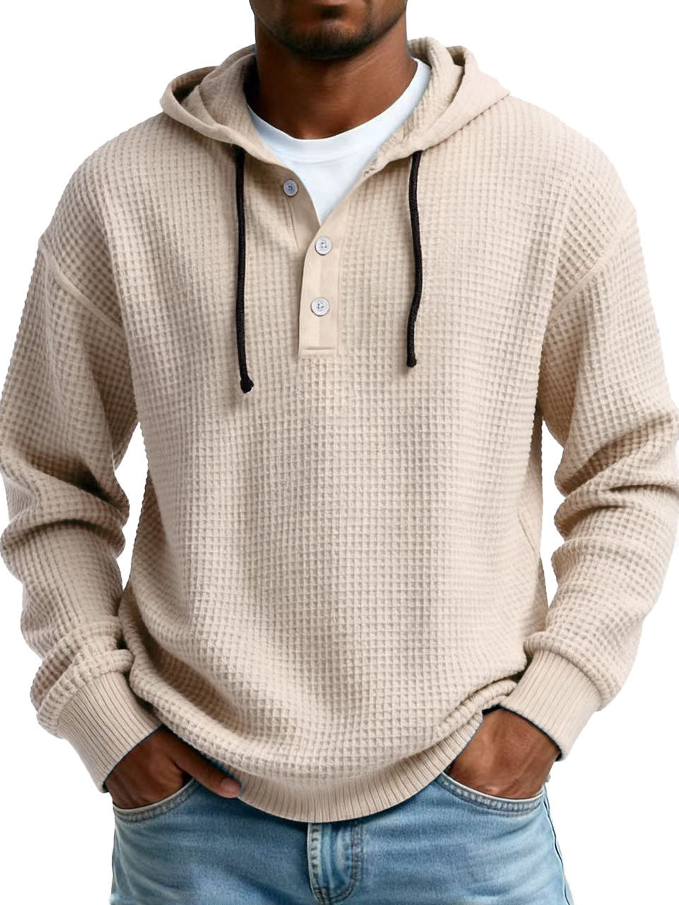 Mens Youth Ribbed Hooded Half-Zip Sweater