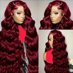 Womens Burgundy Long Curly Lace Wig Made From Heat-resistant Synthetic Fibers