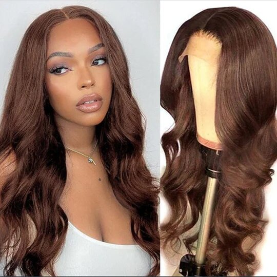 4x4 Lace Closure Human Hair Wig Brown Body Wave Density
