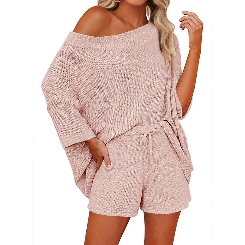 Women's 2 Piece Outfits Sweater Sets Off Shoulder Knit Top