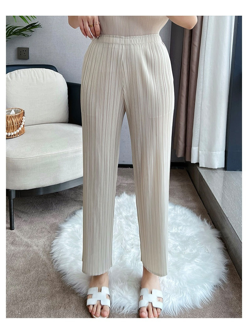 Pleated Summer Clothes Two-piece Suit Top Wide Leg Pants Suit Women