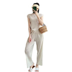 Pleated Summer Clothes Two-piece Suit Top Wide Leg Pants Suit Women