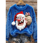 Flannel Top For Christmas Sweet Crew-Neck Sweater With Snowman Design POD