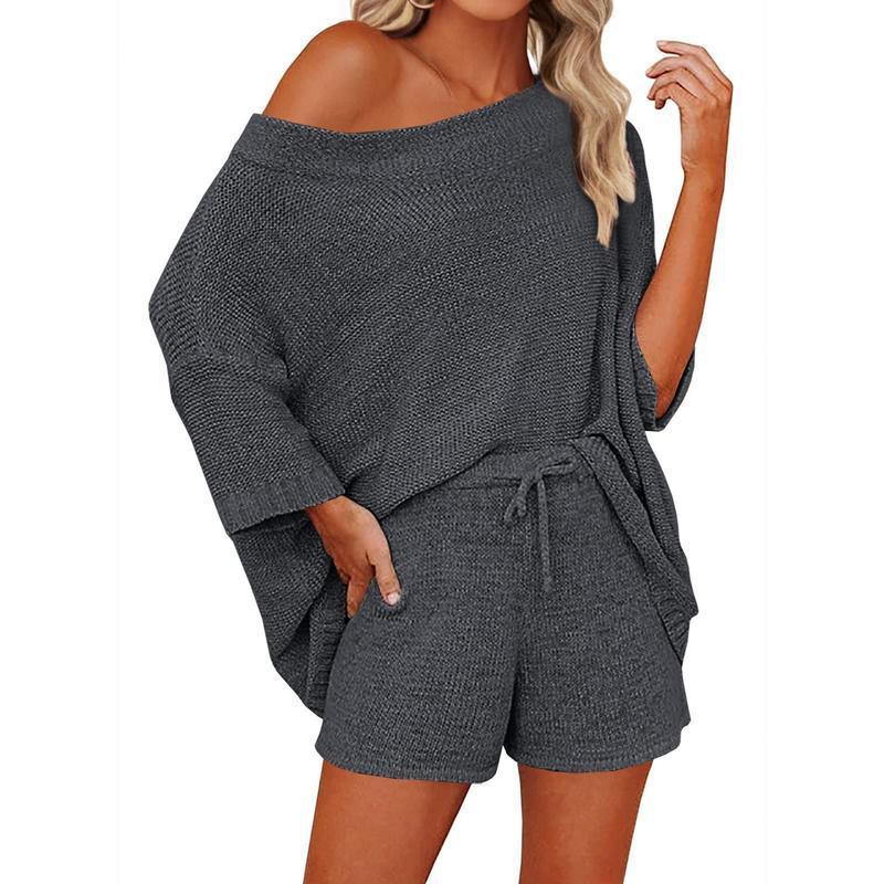 Women's 2 Piece Outfits Sweater Sets Off Shoulder Knit Top
