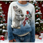 Flannel Top For Christmas Sweet Crew-Neck Sweater With Snowman Design POD