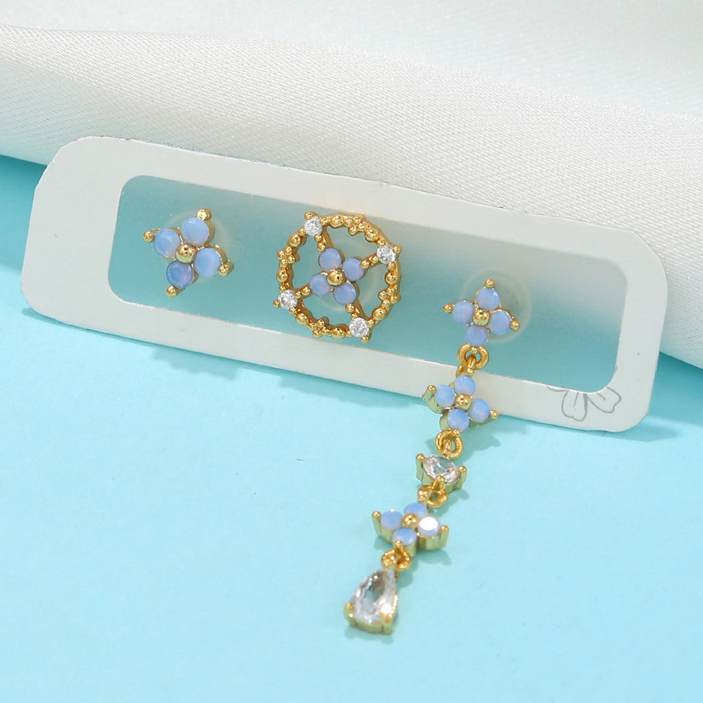 Light Blue Earings Set Temperament Orchid Combination