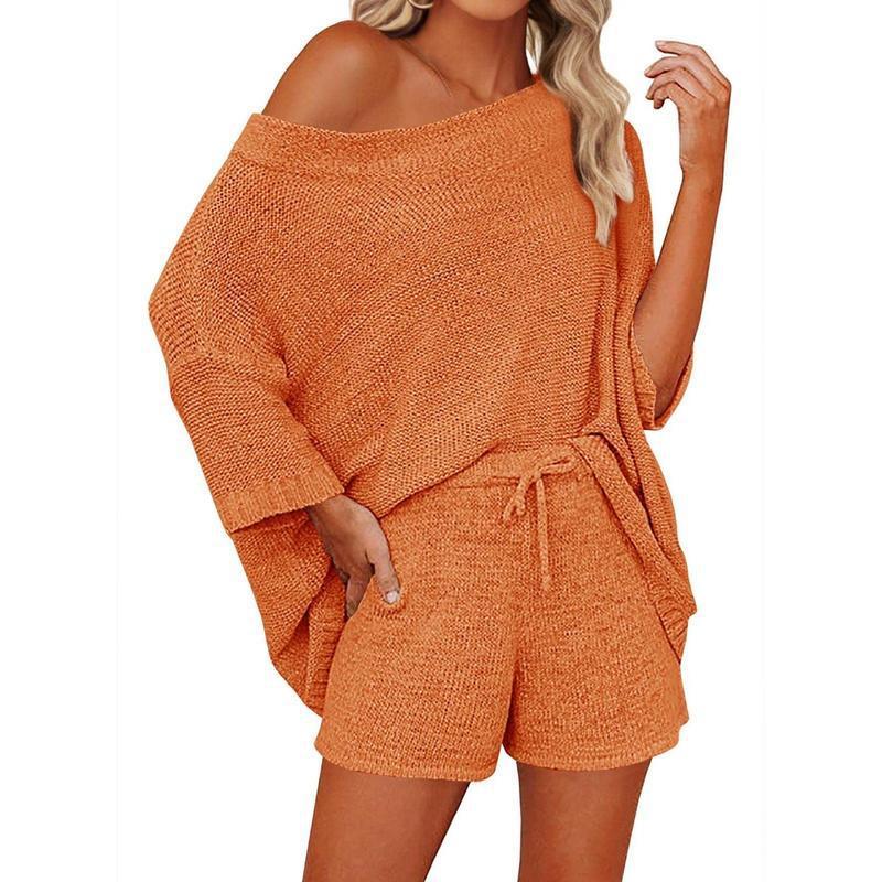 Women's 2 Piece Outfits Sweater Sets Off Shoulder Knit Top