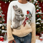 Flannel Top For Christmas Sweet Crew-Neck Sweater With Snowman Design POD