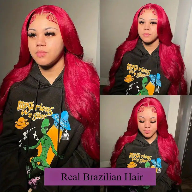 Womens Burgundy Long Curly Lace Wig Made From Heat-resistant Synthetic Fibers