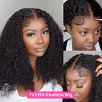 Kinky Curly Lace Frontal Wig Wear Go Glueless Wig Afro Curly Human Hair Wigs 7x5 HD Transparent Lace Closure Wig