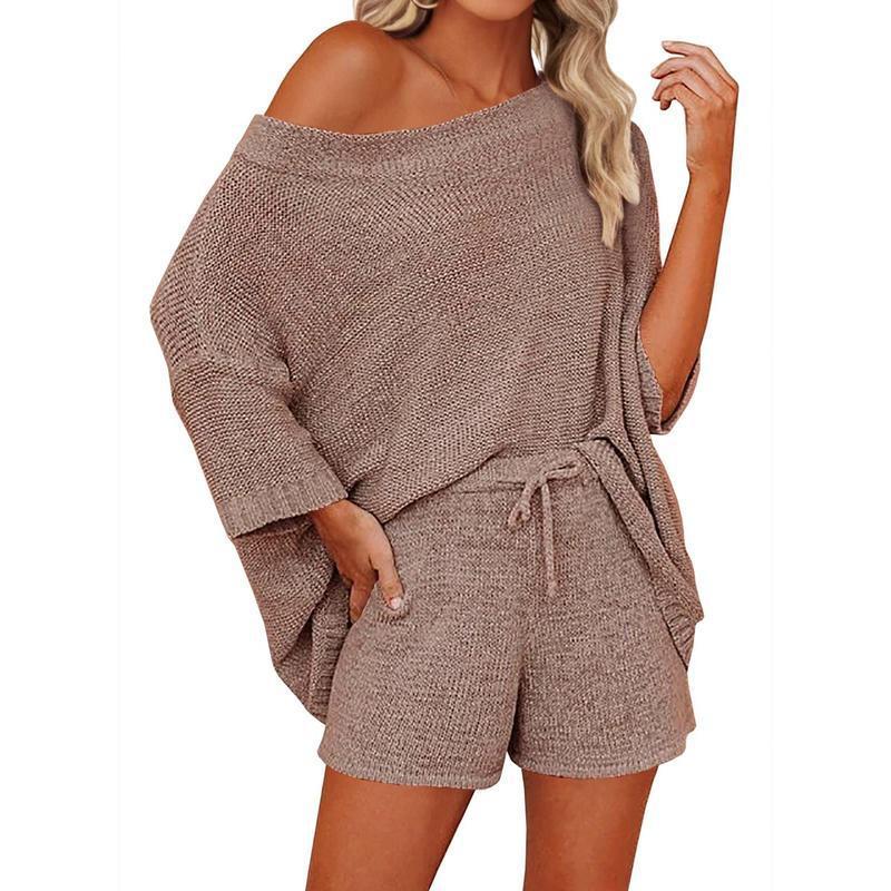 Women's 2 Piece Outfits Sweater Sets Off Shoulder Knit Top