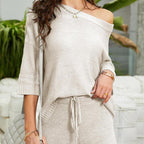 Women's 2 Piece Outfits Sweater Sets Off Shoulder Knit Top