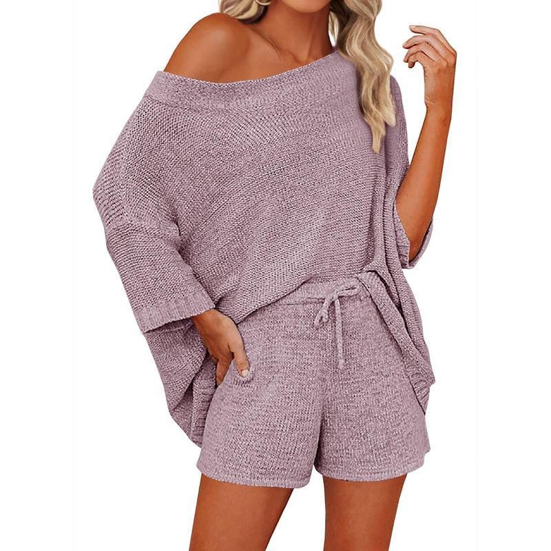 Women's 2 Piece Outfits Sweater Sets Off Shoulder Knit Top