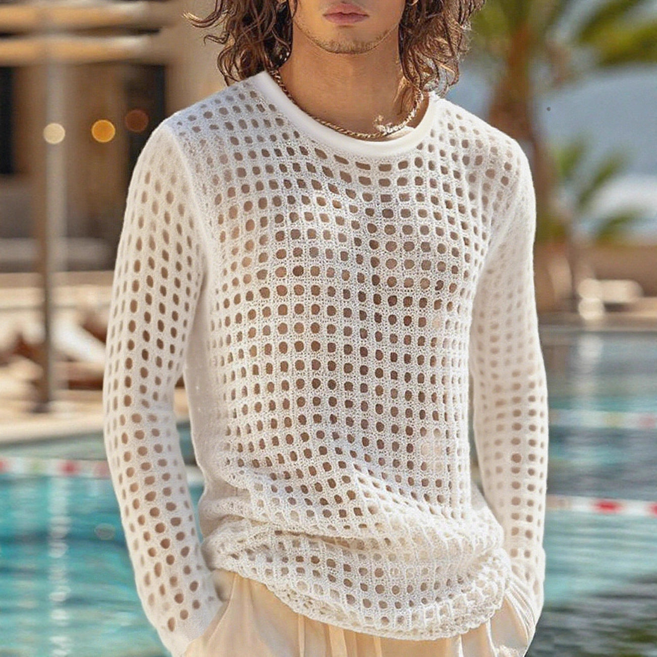 Mens Hollowed-out Mesh Fitness Top For Europe And The USsee-through Mesh Design