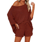 Women's 2 Piece Outfits Sweater Sets Off Shoulder Knit Top
