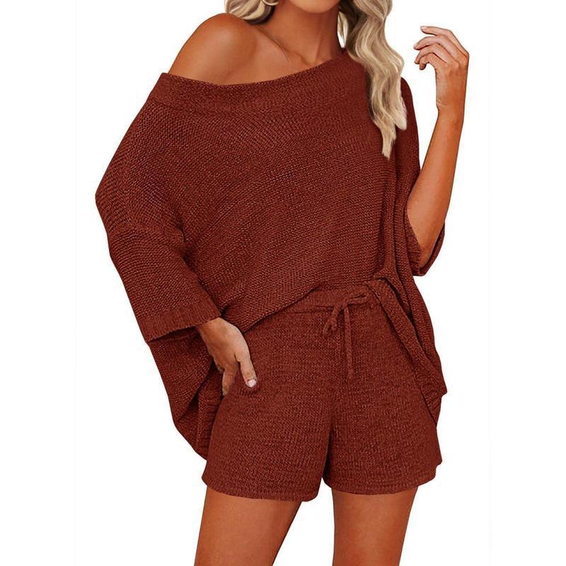 Women's 2 Piece Outfits Sweater Sets Off Shoulder Knit Top