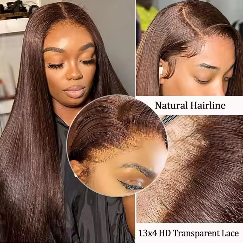 13x4 HD Lace Front Wig, Human Hair, Natural Brazilian Brown Wig, Women's Unprocessed Virgin Hair Wig