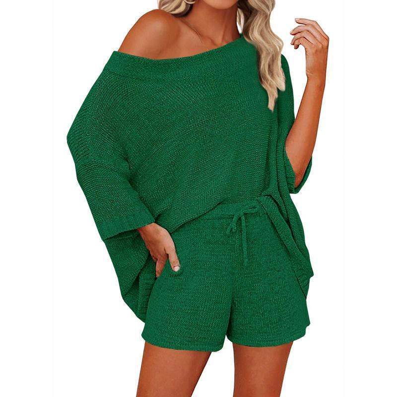 Women's 2 Piece Outfits Sweater Sets Off Shoulder Knit Top