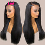 Real Human Hair Lace Wig Set Straight Hair Black Medium Length