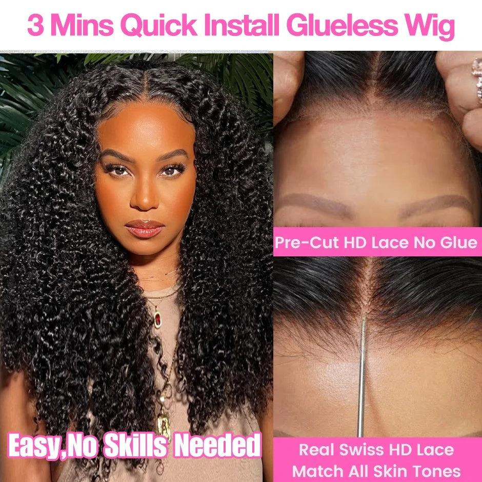 Kinky Curly Lace Frontal Wig Wear Go Glueless Wig Afro Curly Human Hair Wigs 7x5 HD Transparent Lace Closure Wig