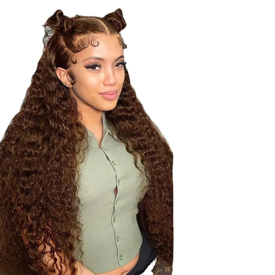 Women's Wig Front Lace Small Roll Brown Long Curling Iron Set