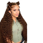 Women's Wig Front Lace Small Roll Brown Long Curling Iron Set