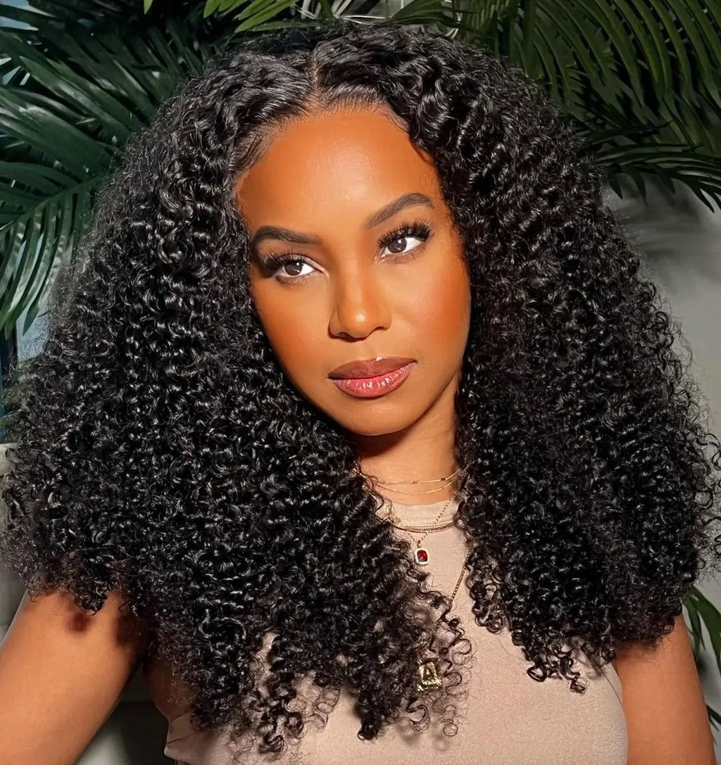 Kinky Curly Lace Frontal Wig Wear Go Glueless Wig Afro Curly Human Hair Wigs 7x5 HD Transparent Lace Closure Wig