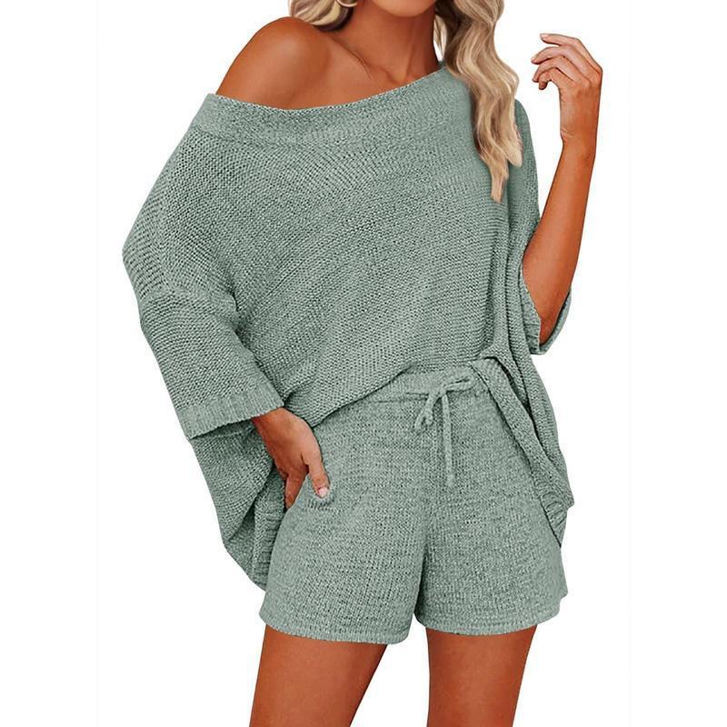 Women's 2 Piece Outfits Sweater Sets Off Shoulder Knit Top
