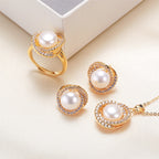 Pearl Necklace Ring Earings Set