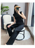 Pleated Summer Clothes Two-piece Suit Top Wide Leg Pants Suit Women