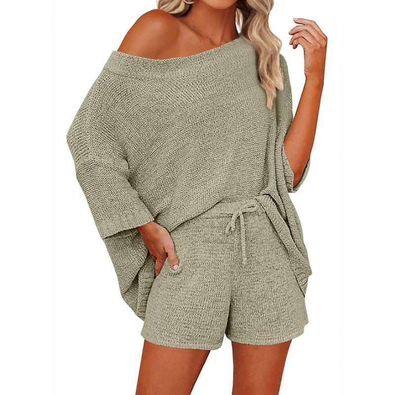 Women's 2 Piece Outfits Sweater Sets Off Shoulder Knit Top
