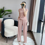 Pleated Summer Clothes Two-piece Suit Top Wide Leg Pants Suit Women