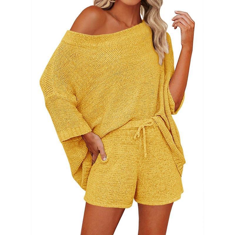 Women's 2 Piece Outfits Sweater Sets Off Shoulder Knit Top