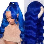 Wig Women's Mid-length Dark Blue Big Wavy Curly Hair Front Lace Hair Cover