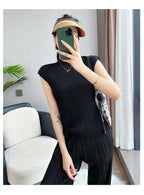 Pleated Summer Clothes Two-piece Suit Top Wide Leg Pants Suit Women