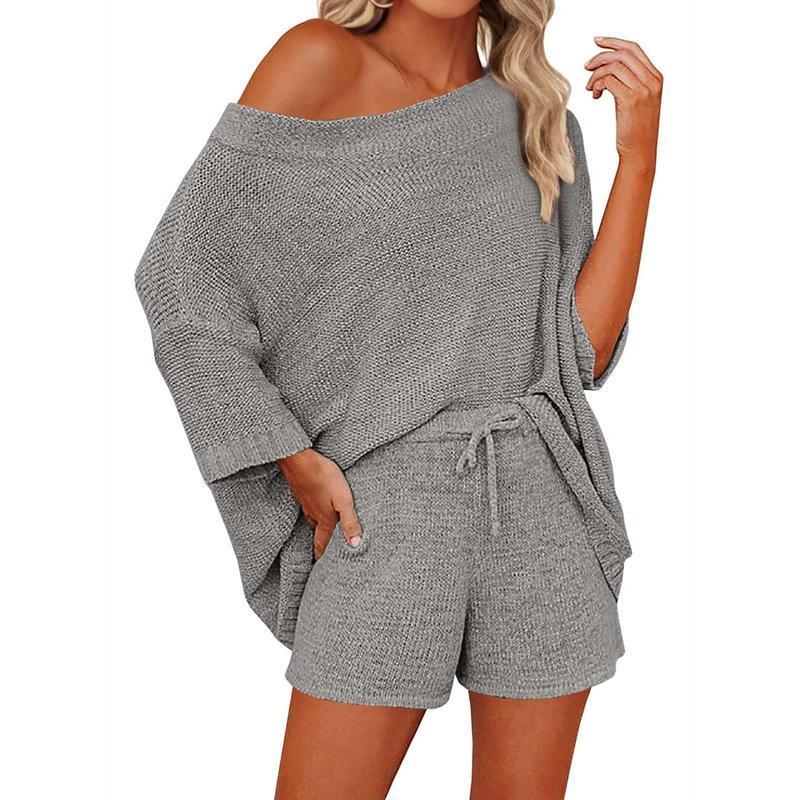 Women's 2 Piece Outfits Sweater Sets Off Shoulder Knit Top